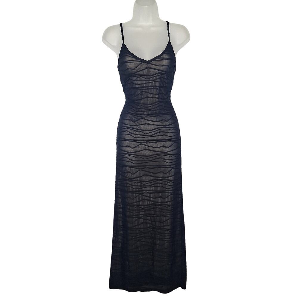 VTG 90s Y2K Bebe Moda Tank Slip Dress Maxi Sheer Overlay S Prom Bombshell HOCO
